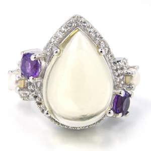 Серебряное кольцо 925 пр 9,5 гр. с лимонным топазом, белым жемчугом Камока острове Таити, аметистами 12,79 к
