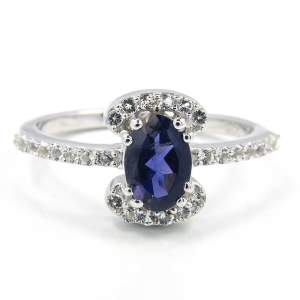 Серебряное кольцо 925 пробы 2,17 гр. с танзанийским иолитом и топазами из США 1 карат