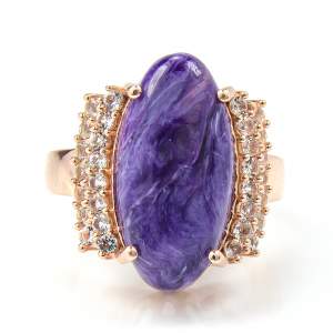 Серебряное кольцо 925 пробы в позолоте 750 пробы 6,58 гр. с индийским чароитом и топазами 7,96 карат