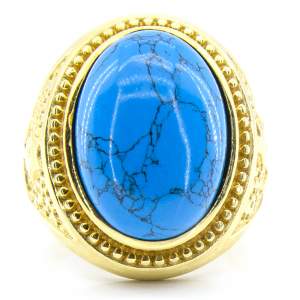 Серебряное кольцо 925 пробы в позолоте 750 пробы 10,41 гр. с тибетськой бирюзой 10,63 карат