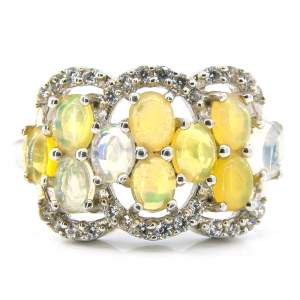 Серебряное кольцо 925 пробы 3,5 гр. с эфиопскими опалами класса AAA и цирконами 1,28 карат