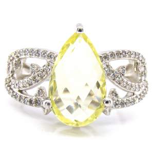 Серебряное кольцо 925 пробы 5,22 гр. с лимонным топазом из США и цирконами 6,91 карат