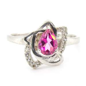 Серебряное кольцо 925 пробы 2,35 гр. с бразильским розовым топазом и белыми топазами 0,88 карат