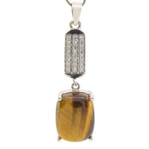 Серебряная подвеска 925 пробы 4,91 гр. с африканским Тигровое глазом и цирконами 12,57 карат