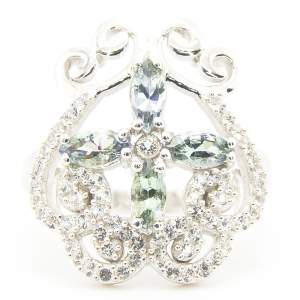 Серебряное кольцо 925 пробы 4,94 гр. с Танзанитами Маньяра класса AAAA и топазами 1,68 карат из коллекции 