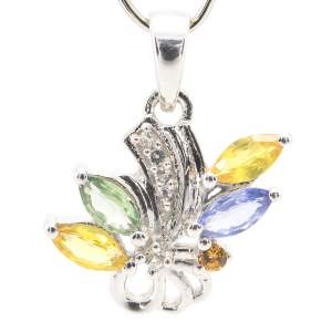 Серебряная подвеска 925 пробы 2,66 гр. с индийскими, шри-ланкийскими, мадагаскарскими сапфирами класса AAAA и топазами 1,31 карат