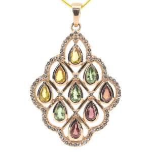 Серебряная подвеска 925 пр в позолоте 750 пр 7,09 гр.С разноцветными индийскими сапфирами AAA 3,13 к