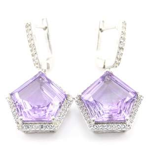 Серебряные серьги 925 пробы 10,68 гр. с марокканскими аметистами и топазами 17,84 карат