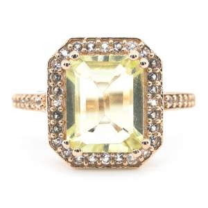 Серебряное кольцо 925 пробы в позолоте 750 пробы 3,9 гр. с лимонным топазом из США и белыми топазами 3,2 карат