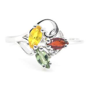 Серебряное кольцо 925 пробы 2,5 гр. с индийскими, шри-ланкийскими, мадагаскарскими сапфирами класса AAAA и топазами 0,87 карат