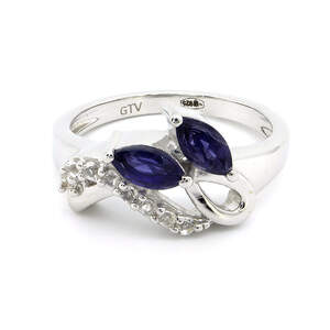 Серебряное кольцо 925 пробы 2,95 г с танзанийским иолитом и белыми топазами с США 0,59 карат