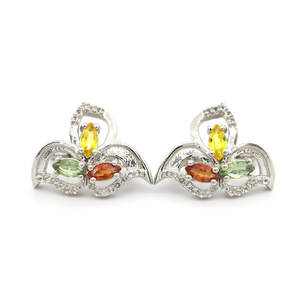 Серебряные серьги 925 пробы 6,2 гр. с мультисапфирами класса АААА и белыми топазами с США 2,06 карат