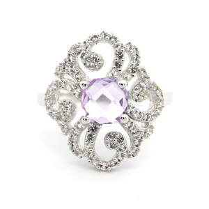 Серебряное кольцо 925 пробы 3,1 гр. с бразильским аметистом Rose de France и топазами из США 1,34 карат