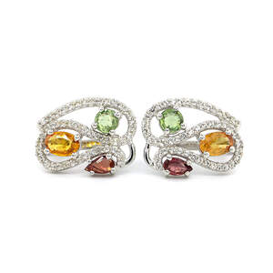 Серебряные серьги 925 пробы 5,4 г с мультисапфирами класса АААА и белыми топазами с США 2,62 карат