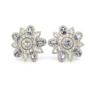 Серебряные серьги 925 пробы 11,41 гр. с танзанитами Маньяра класса AAAA и топазами 6,04 карат с коллекции 