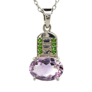 Серебряная подвеска 925 пробы 4,29 г с аметистом Rose de France и диопсидом Альберта 5,34 карат
