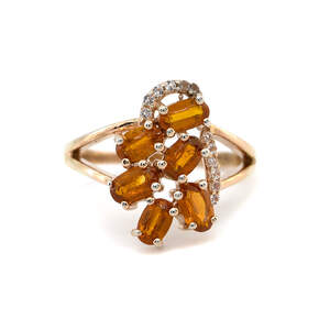 Серебряное кольцо 925 пробы в позолоте 750 пробы 3,2 гр. с танзанийскими оранжевыми кианитами и топазами из США 2,48 карат