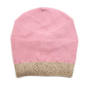 Женская шапка стиля Casual в цветовой комбинации: фрезовый и капучино с кристаллами