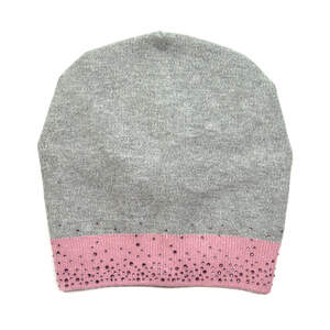 Женская шапка стиля Casual в цветовой комбинации: серого и фрезовый с кристаллами