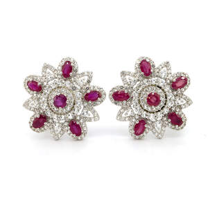 Серебряные серьги 925 пробы 11,78 гр. с розовыми рубинами из Кении класса AAAA и топазами 7,39 карат из коллекции 