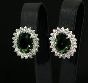 Серебряные серьги 925 пробы 5,48 г с зелеными Альпінітами и цирконами 8,31 карат