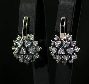 Серебряные серьги 925 пробы с золотом 375 пробы 7,96 г с белыми цирконами 7 карат