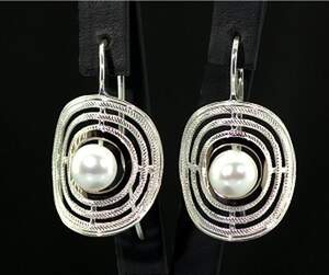 Серебряные серьги 925 пробы с золотом 375 пробы 10 г с Перлиною 6,6 карат