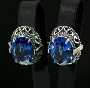 Серебряные серьги 925 пробы с золотом 375 пробы 10,44 г с голубыми Альпінітами 16,44 к