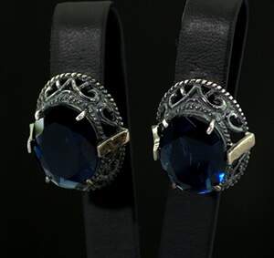 Серебряные серьги 925 пробы с золотом 375 пробы 10,31 г с синими Альпінітами 16,44 к