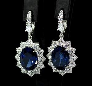 Серебряные серьги 925 пробы 15,52 г с Лінде Танзанітами и цирконами 14,5 карат