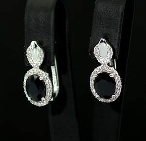 Серебряные серьги 925 пробы 5,48 г со шри-ланкийскими Сапфірами класса АААА и цирконами 4,23 карат
