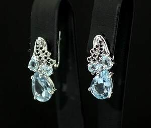 Серебряные серьги 925 пробы 4,91 г с голубыми Топазами и шпинелью 5,04 карат