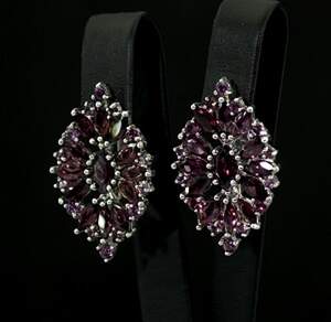 Серебряные серьги 925 пробы 9,02 г с кенийскими Родолиты 10,96 карат