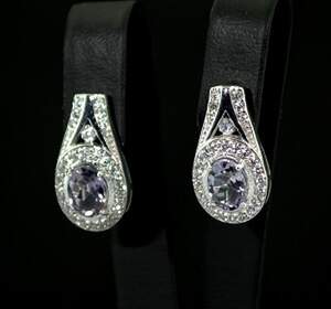 Серебряные серьги 925 пробы 6,64 г с бразильскими Аметистами и фианитами 3,95 карат Серебряные серьги 925 пробы 6,64 г с бразильскими Аметистами и фианитами 3,95 карат