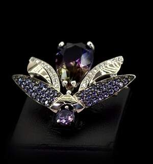 Серебряная брошь 925 пробы с позолотой 375 пробы 8,96 г с кольоровими цирконами 11,83 карат