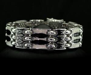 Серебряный браслет 925 пробы 59,25 г с емаллю, репліка Cartier, 21 см