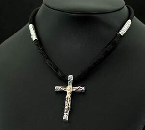 Кольє со срібною підвіскою-хрестиком 925 пробы 31,25 г, 60 см