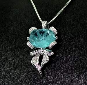 Кольє у срібному покрытии з Турмаліном Параїба и цирконами 5,69 карат, 44+5 см