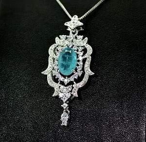 Кольє у срібному покрытии з Турмаліном Параїба и цирконами 3,65 карат, 44+5 см