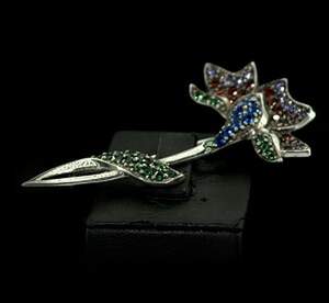 Серебряная брошь 925 пробы 10,35 г с кольоровими цирконами 3,55 карат