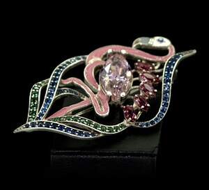Серебряная брошь 925 пробы 17,77 г с кольоровими Альпінітами и  цирконами 11,4 карат
