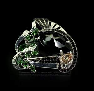 Серебряная брошь 925 пробы 13,1 г с кольоровими Альпінітами и  цирконами 4,9 карат