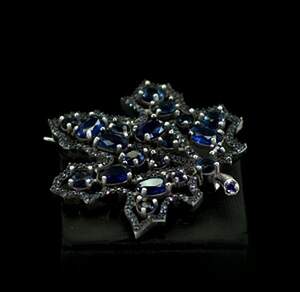 Серебряная брошь 925 пробы 7,49 г с синими Альпінітами и цирконами 5,25 карат