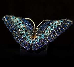 Серебряное брошь 925 пробы 23,05 г с синими Альпінітами и цирконами 14,1 карат