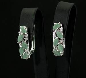 Серебряные серьги 925 пробы 4,91 г с бразильскими Изумрудами класса АААА и цирконами 2,35 карат
