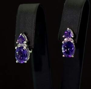 Серебряные серьги 925 пробы 3,24 г с африканскими Аметистами и цирконами 3,98 карат