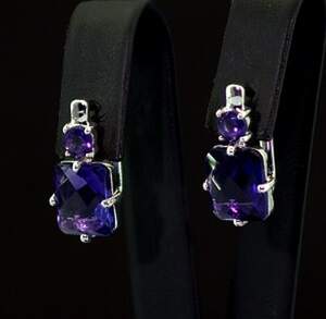 Серебряные серьги 925 пробы 4,24 г с африканскими Аметистами 6,2 карат