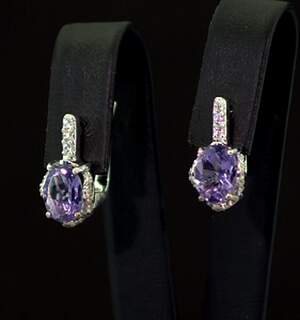 Серебряные серьги 925 пробы 3,24 г с бразильскими Аметистами и цирконами 2,33 карат