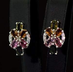 Серебряные серьги 925 пробы 3,25 г бразильскими Турмалінами и фианитами 3,32 карат