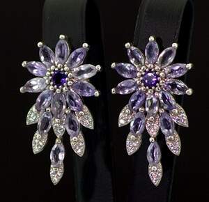 Серебряные серьги 925 пробы 9,96 г с бразильскими Аметистами и фианитами 7,15 карат Серебряные серьги 925 пробы 9,96 г с бразильскими Аметистами и фианитами 7,15 карат